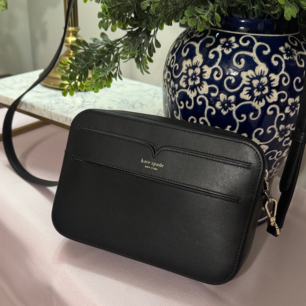 Kate Spade NWOT Black Leather Make It Mine Customizable Camera Crossbody Bag